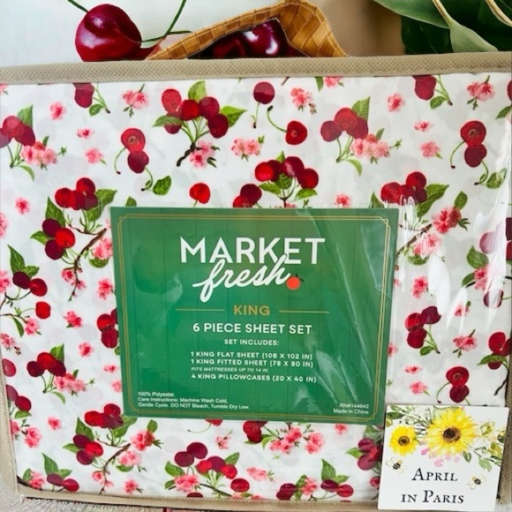 Market Fresh Cherries KING Sheet Set NWT